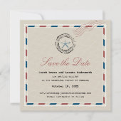 Modern Blue Starfish Antiek Airmail Save the Date (Voorkant)