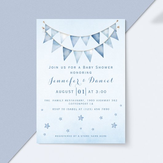 Modern Blue Starry Sky Baby shower Pennant Bunting Kaart
