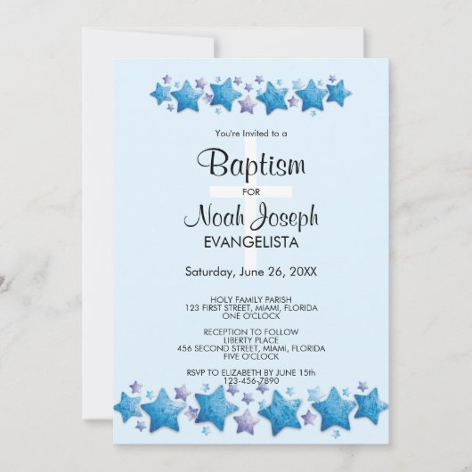 Modern Blue Stars BAPTISM Event Uitnodiging (Voorkant)