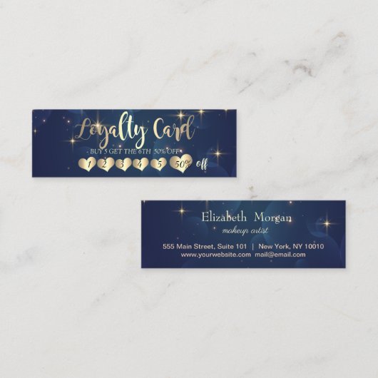 Modern Blue Stars Elegant Gold Hearts Klantenkaartje (Voorkant / Achterkant)