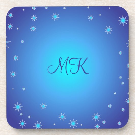 Modern Blue Stars Pattern Personalized Monogramed Bier Onderzetter (Voorkant)