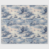 Modern Blue Stom Ocean Zee Toile de Jouy Pattern Cadeaupapier (Vlak)