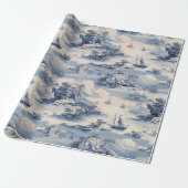 Modern Blue Stom Ocean Zee Toile de Jouy Pattern Cadeaupapier (Uitgerold)