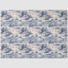 Modern Blue Stom Ocean Zee Toile de Jouy Pattern Tissuepapier