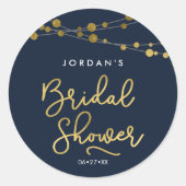 Modern Blue Strings of Lights Vrijgezellenfeest Ronde Sticker (Voorkant)