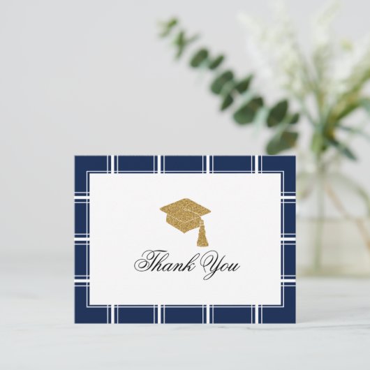 Modern Blue Strip Afstuderen Bedankt Briefkaart (Staand voorkant)