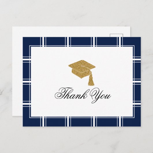 Modern Blue Strip Afstuderen Bedankt Briefkaart (Voorkant / Achterkant)