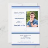 Modern Blue Stripe Bar Mitzvah Fotouitnodiging Kaart (Voorkant)