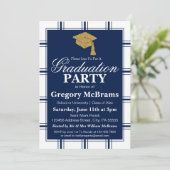 Modern Blue Stripe Graduation Party Kaart (Staand voorkant)