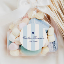 Modern Blue Stripe Heart Valentine Baby Shower Ronde Sticker