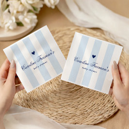 Modern Blue Stripe Heart Valentine Baby Shower Servet