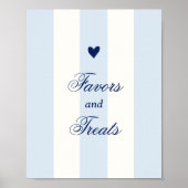 Modern Blue Stripe Heart Valentine Favors Poster (Voorkant)
