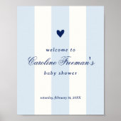 Modern Blue Stripe Heart Valentine Table Welcome Poster (Voorkant)