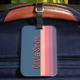 Modern Blue Striped Name Bagagelabel