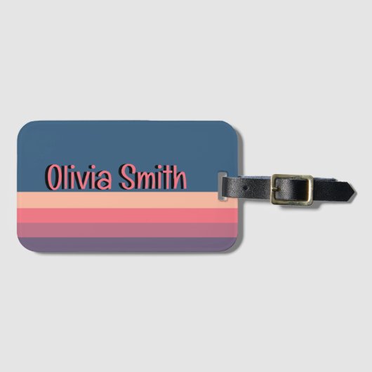 Modern Blue Striped Name Bagagelabel (Voorkant (horizontaal))