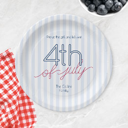 Modern Blue Stripes 4 juli zomerfeest Papieren Bordje