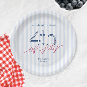 Modern Blue Stripes 4 juli zomerfeest Papieren Bordje