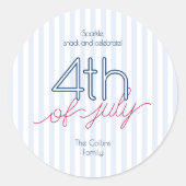 Modern Blue Stripes 4 juli zomerfeest Ronde Sticker (Voorkant)