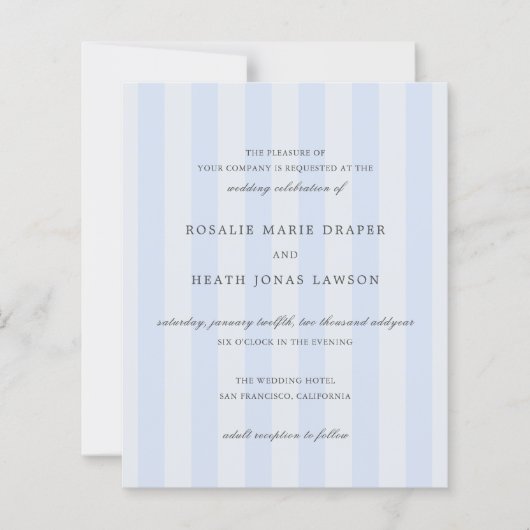 Modern Blue Stripes Elegant Budget Wedding Invite (Voorkant)