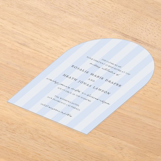 Modern Blue Stripes Elegant Wedding Acryl Uitnodigingen (Laagn)