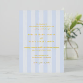 Modern Blue Stripes Elegant Wedding Folie Uitnodiging