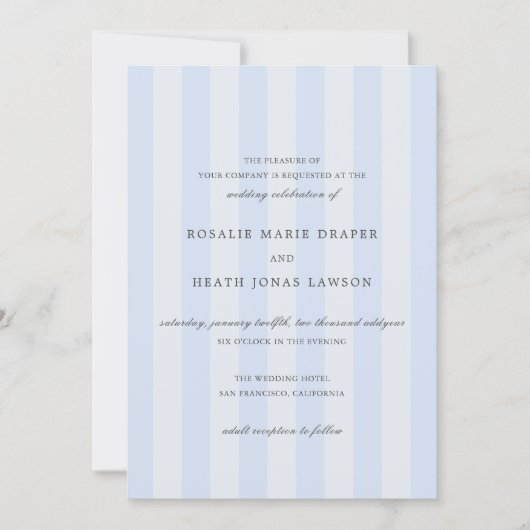 Modern Blue Stripes Elegant Wedding Kaart (Voorkant)