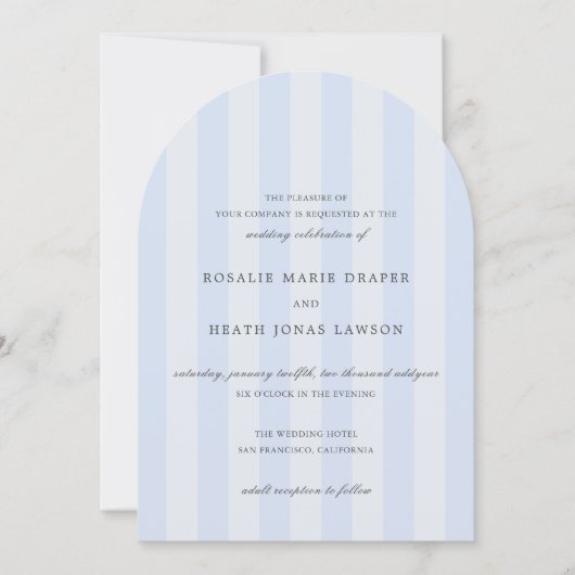 Modern Blue Stripes Elegant Wedding Kaart (Voorkant)