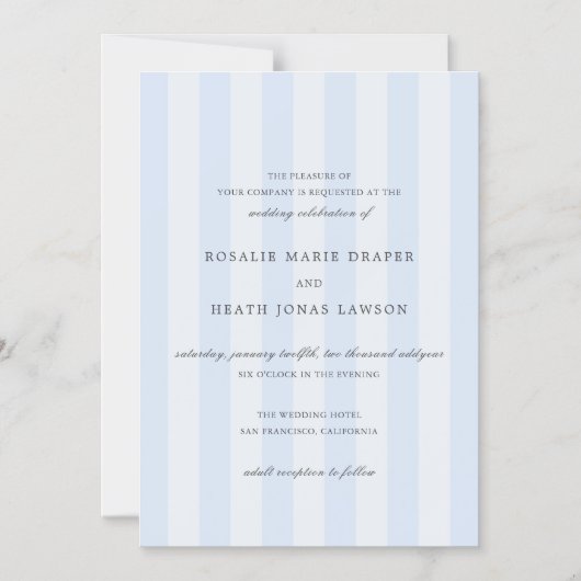 Modern Blue Stripes Elegant Wedding Magnetische Uitnodiging (Voorkant)