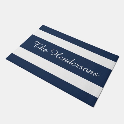 Modern Blue Stripes familienaam Deurmat (Schuin)