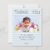 Modern Blue Stripes Kinder Foto Birthday Hartelijk (Voorkant)