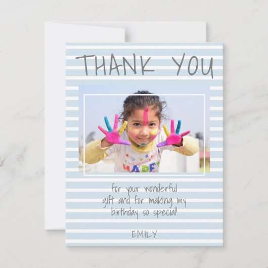 Modern Blue Stripes Kinder Foto Birthday Hartelijk (Voorkant)