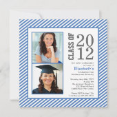 Modern Blue Stripes Photo Afstuderen Invitation Kaart (Voorkant)