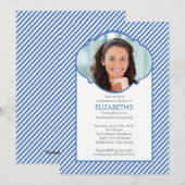 Modern Blue Stripes Photo Afstuderen Invitation Kaart (Voorkant / Achterkant)