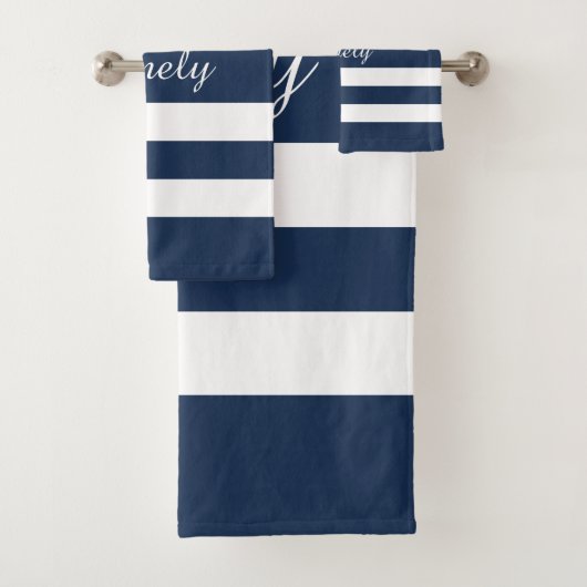Modern Blue Stripes Script Bad Handdoek (Insitu)