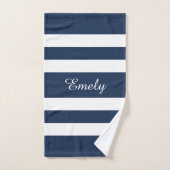 Modern Blue Stripes Script Bad Handdoek (Handdoek)