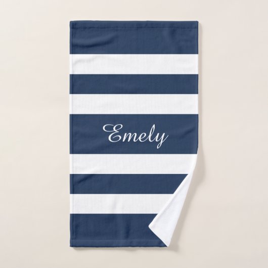Modern Blue Stripes Script Bad Handdoek (Handdoek)