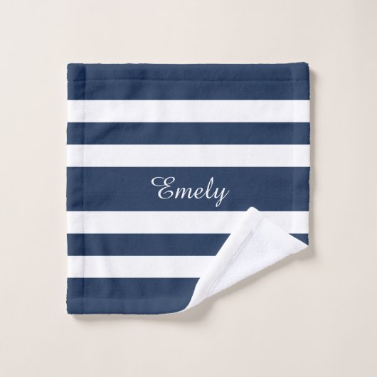 Modern Blue Stripes Script Bad Handdoek (Wasdoekje)