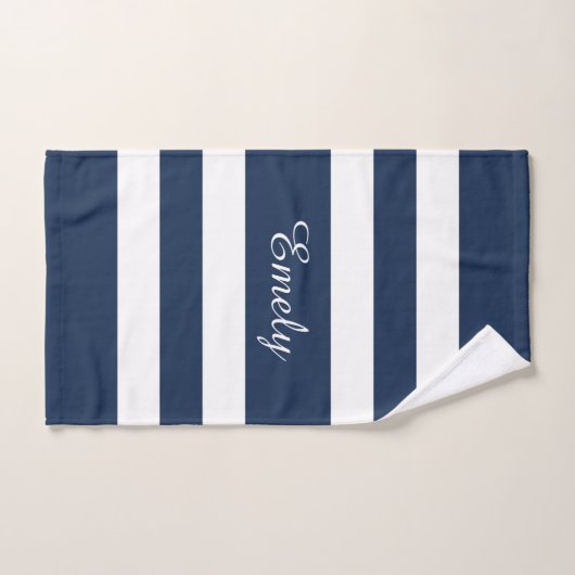 Modern Blue Stripes Script Bad Handdoek (Handdoek)