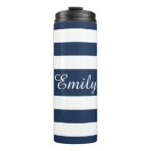 Modern Blue Stripes Script Thermosbeker (Voorkant)