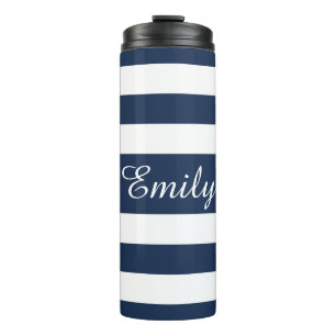 Modern Blue Stripes Script Thermosbeker