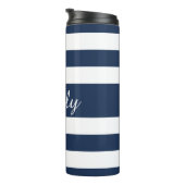 Modern Blue Stripes Script Thermosbeker (Geroteerd rechts)
