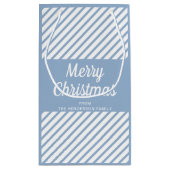 Modern Blue Stripes Script Vrolijk kerstfeest Klein Cadeauzakje (Achterkant)