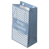 Modern Blue Stripes Script Vrolijk kerstfeest Klein Cadeauzakje (Achterkant Gekanteld)