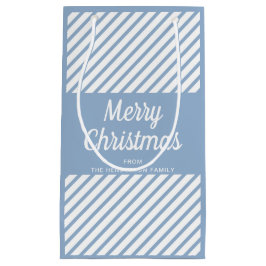 Modern Blue Stripes Script Vrolijk kerstfeest Klein Cadeauzakje