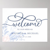 Modern Blue Succulent Wedding Welcome Sing Poster (Voorkant)