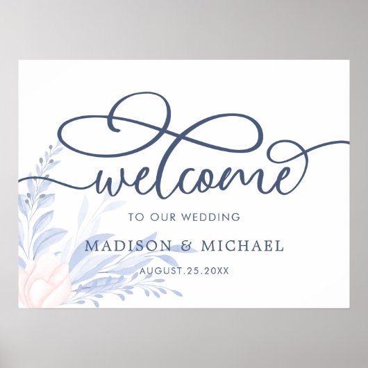 Modern Blue Succulent Wedding Welcome Sing Poster (Voorkant)