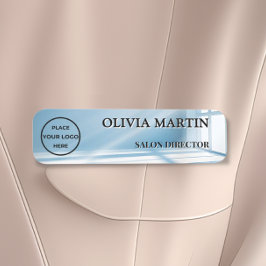 Modern Blue Sunbeam Magnetic Name Badge Custom