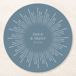Modern Blue Sunburst Wedding Ronde Kartonnen Onderzetter