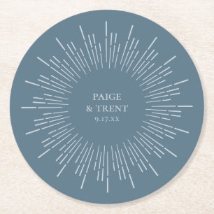 Modern Blue Sunburst Wedding Ronde Kartonnen Onderzetter