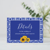 Modern Blue  Sunflower Wedding Detail Informatiekaartje (Staand voorkant)